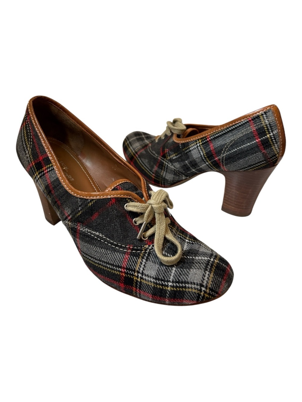 Vivienne Westwood for Nine West Plaid Lace-Up Heeled Oxfords. Size 10 M